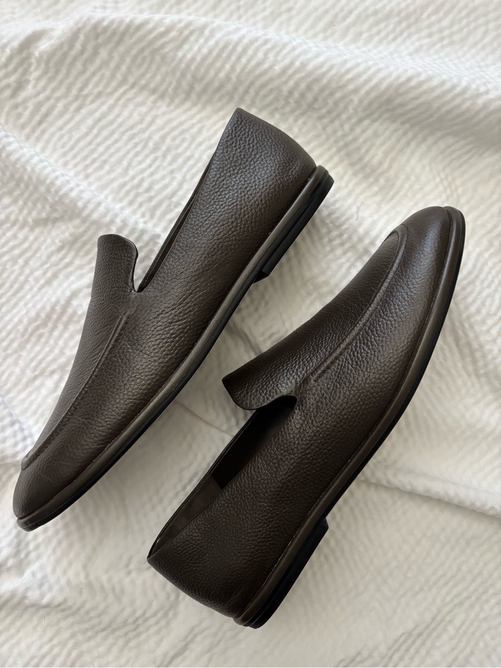 Vince Pebbled Chocolate Leather Hann Loafers